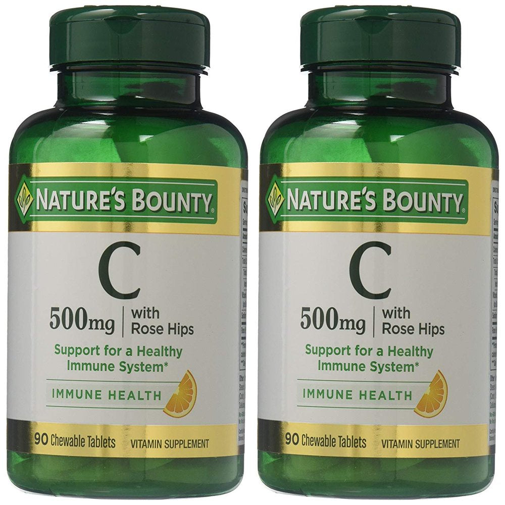 Nature'S Bounty Vitamin C 500 Mg with Rose Hips Chewable Tablets, Orange Flavor 90 Ea (Pack of 2)