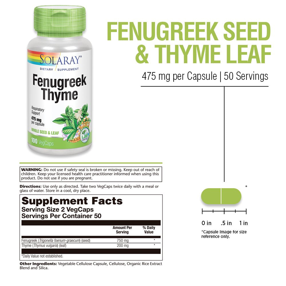 Solaray True Herbs, Fenugreek Thyme, 100 Vegcaps