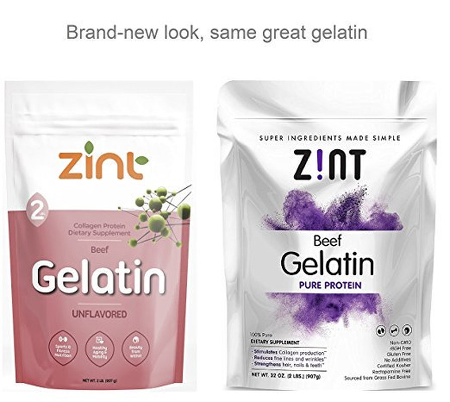 Zint Unflavored Gelatin Powder - Kosher Beef Gelatin - Pasture Raised 2 Lb