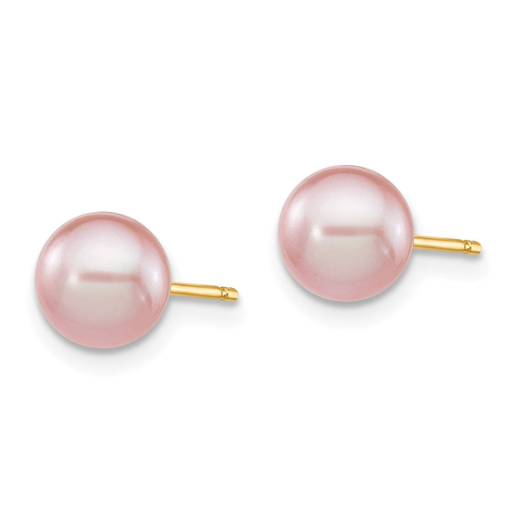 14K 6-7Mm Purple round Freshwater Cultured Pearl Stud Post Earrings X60PPU