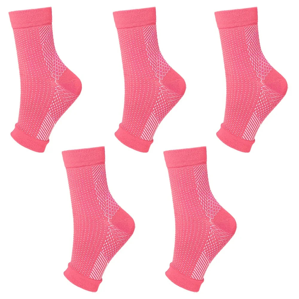 5Pairs Neuropathy Socks Ankle Compression Sleeve for Swelling, Plantar Fasciitis, Sprain, Neuropathy - Nano Brace for Women & Men (S/M,Red)