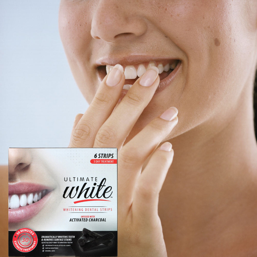 Ultimate White Whitening Dental Strips with Charcoal, No Sensitivity Formula No Slip, Enamel Safe for Whiter Teeth Whitening without Any Harm for Men & Women 6Ct Each Box Pack of 2 Total of 12 Strips