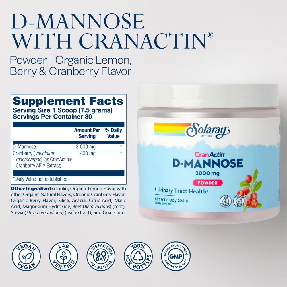 Solaray D-Mannose with Cranactin Cranberry AF Extract Powder 226 G | Healthy Urinary Tract Support | 30 Servings | 8 Oz