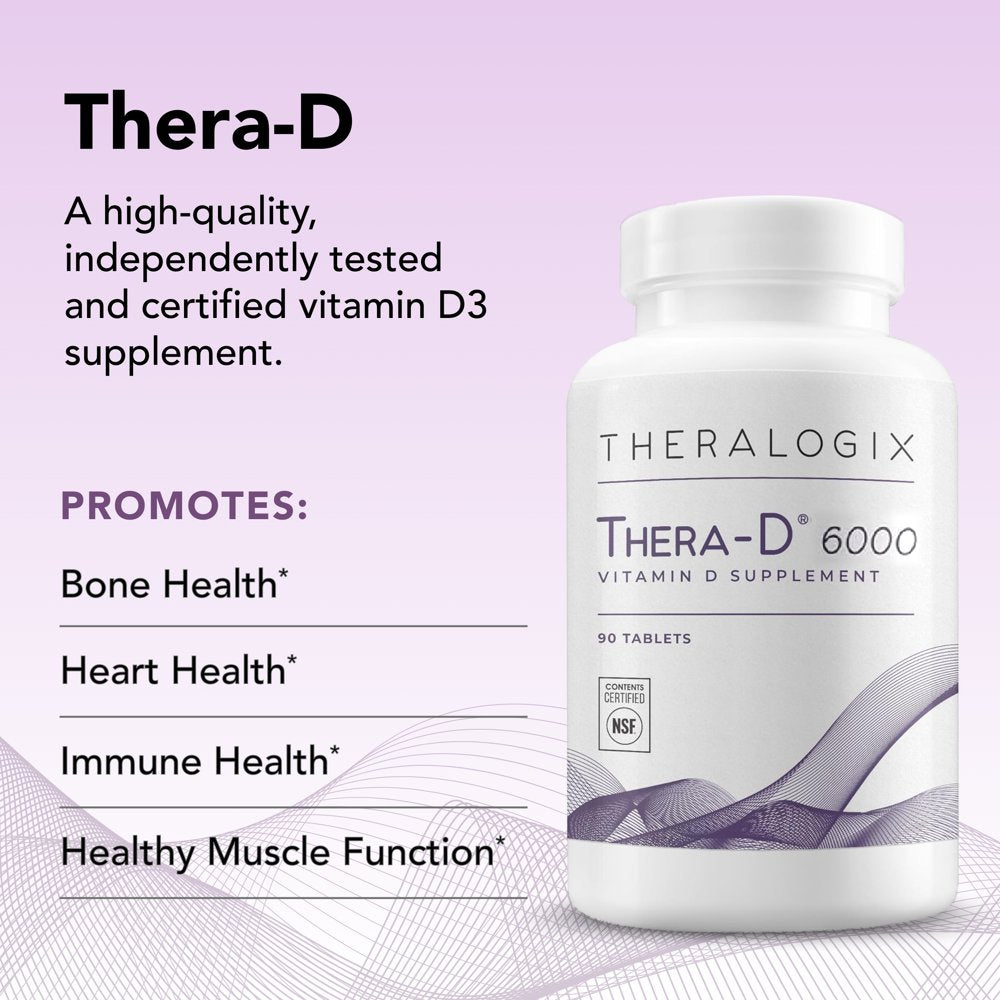 Thera-D 6000 Vitamin D Supplement | 6,000 IU Vitamin D3 Tablets - 90 Day Supply