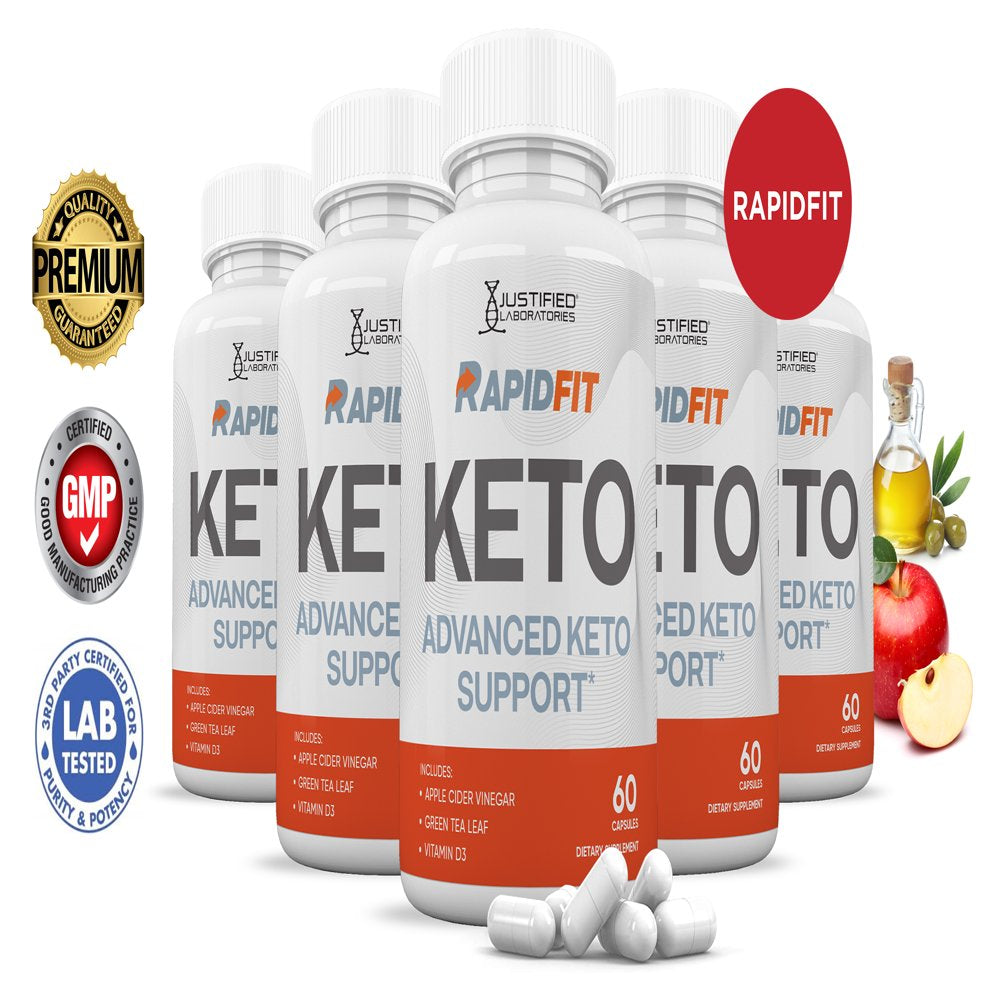 (5 Pack) Rapid Fit Keto ACV Pills 1275Mg Alternative to Gummies Dietary Supplement 300 Capsules