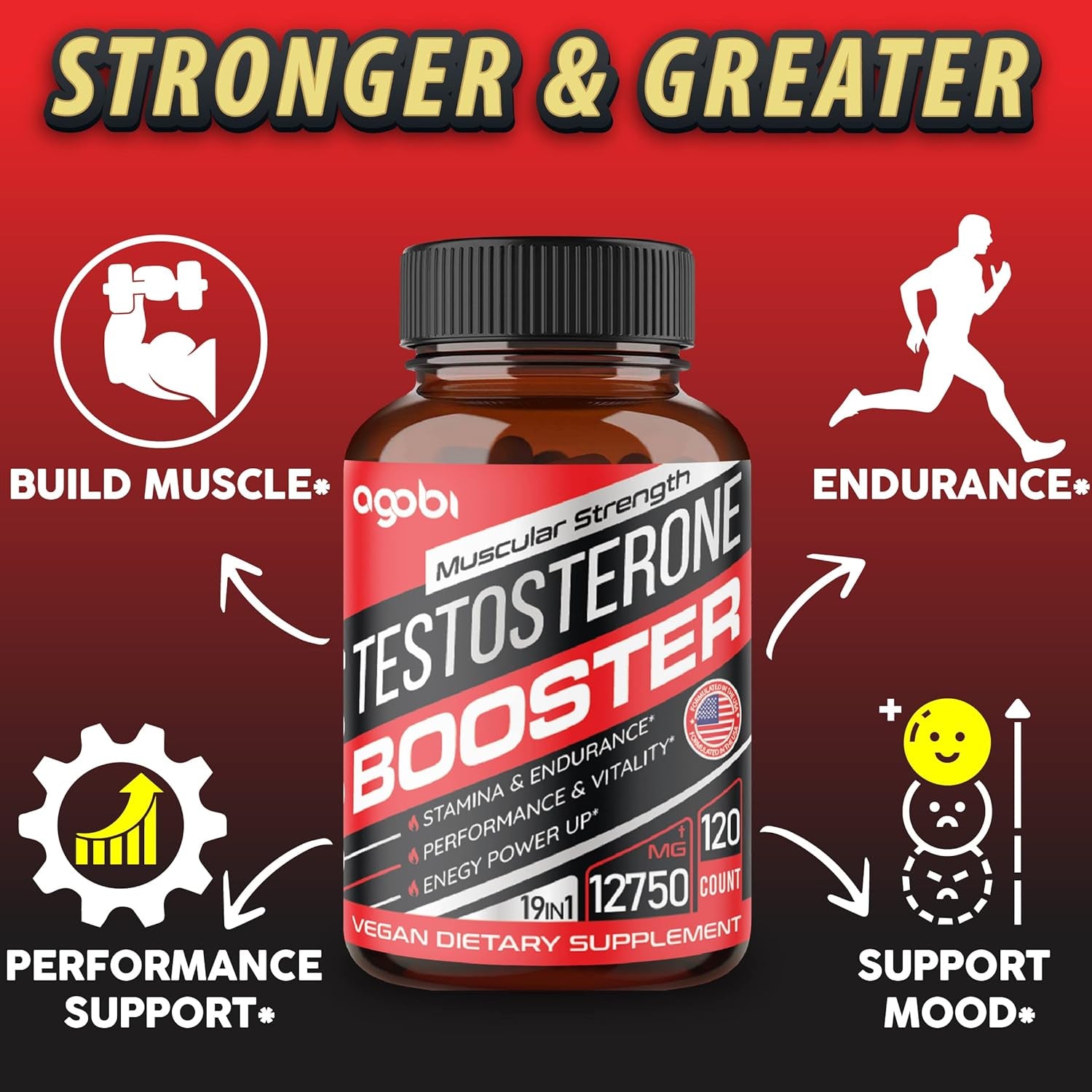 120 Capsules Strength Booster for Men with Horny Goat Weed, Saw Palmetto, Tongkat Ali, Ashwagandha & More - Super Extract Blend Equivalent 12750Mg - Stamina, Endurance & Muscle Support