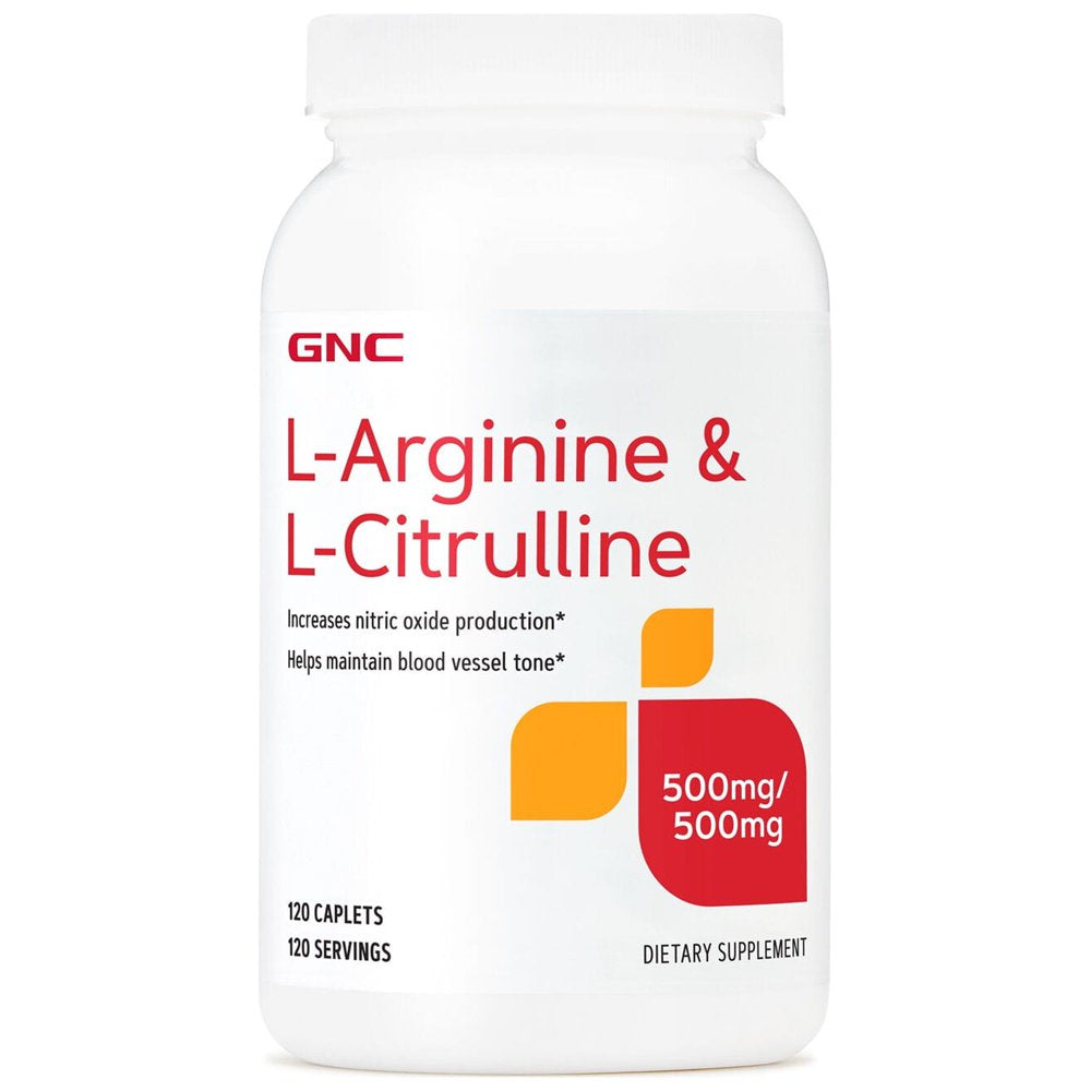 GNC L-Arginine & L-Citrulline 500Mg/500Mg, 120 Caplets, Increases Nitric Oxide Production