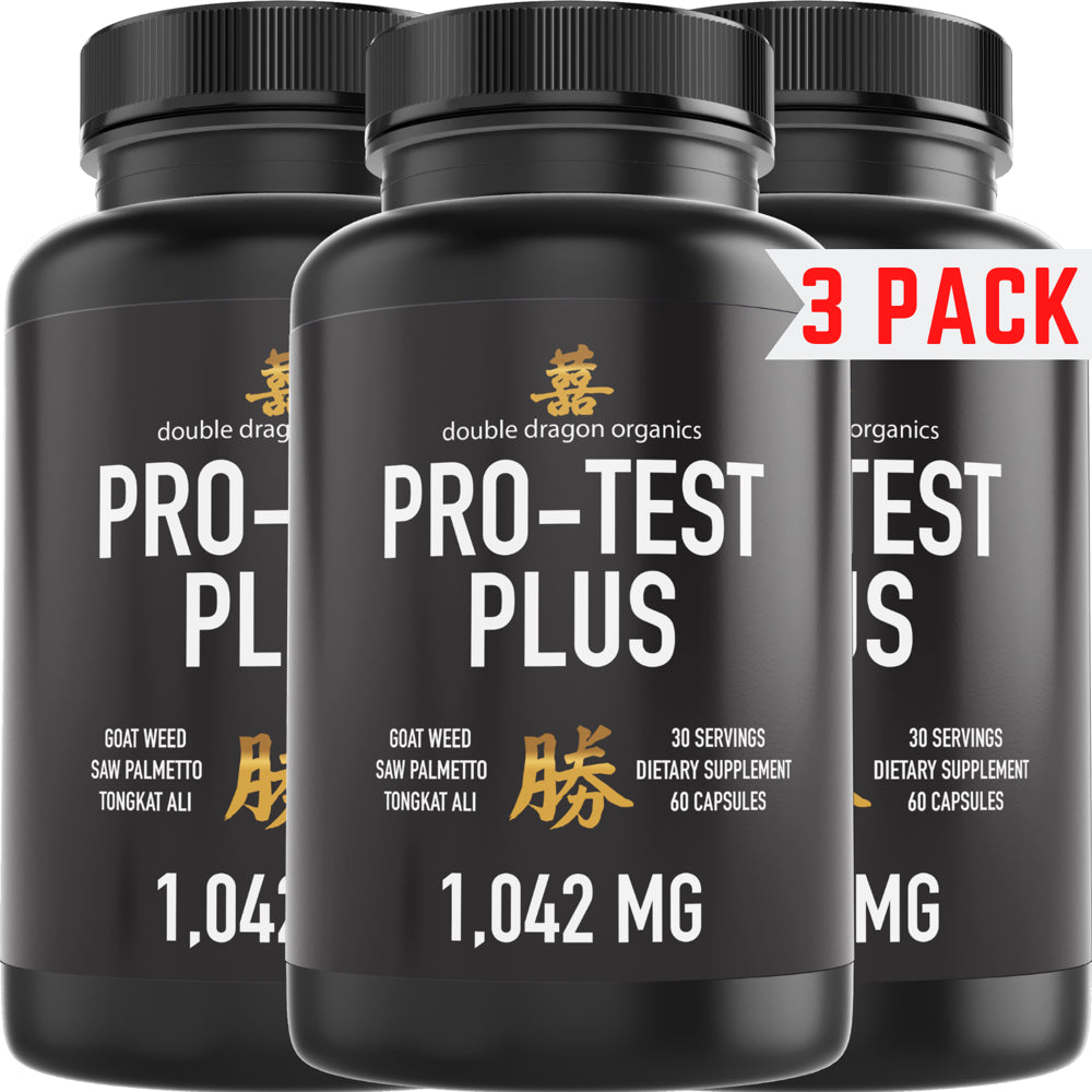 3 Pack, Testosterone Booster for Men - Extra Strength Horny Goat Weed, Saw Palmetto, & Tongkat Ali - Double Dragon Organics (180 Capsules Total)