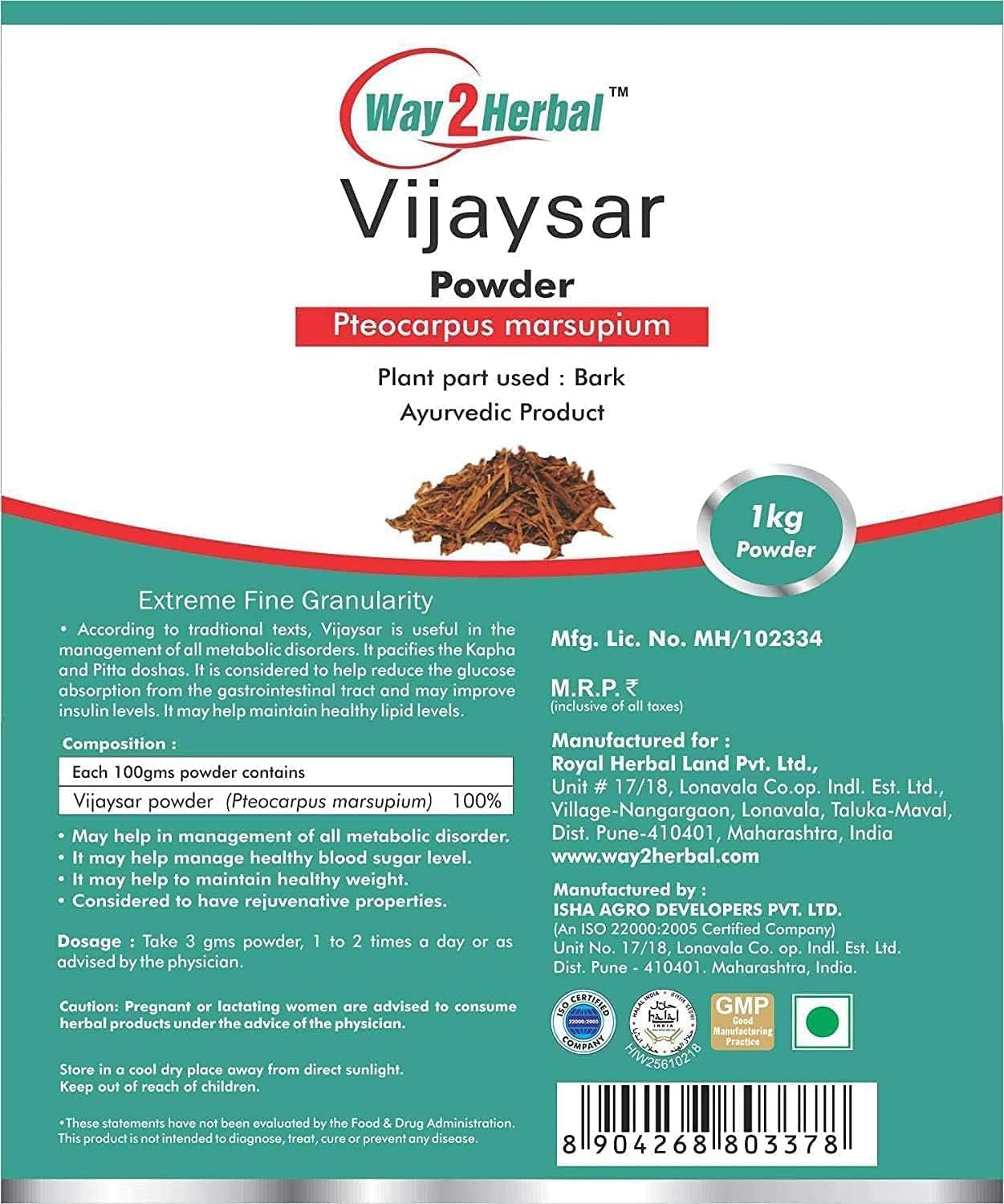 SPEC Way2Herbal Vijaysar Powder - 1 Kg Value Pack of 2