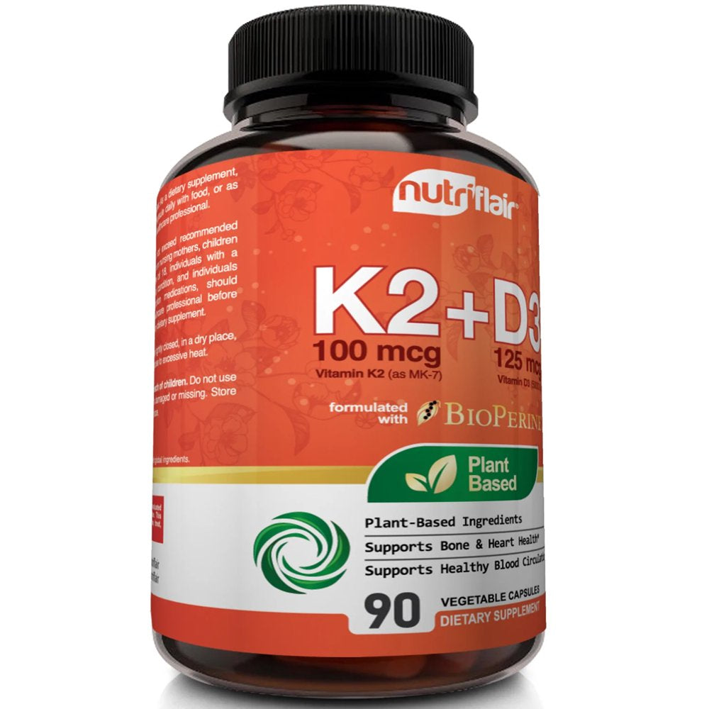 Nutriflair Vitamin K2 and D3 Supplement with Black Pepper Extract 90 Vegetarian Capsules