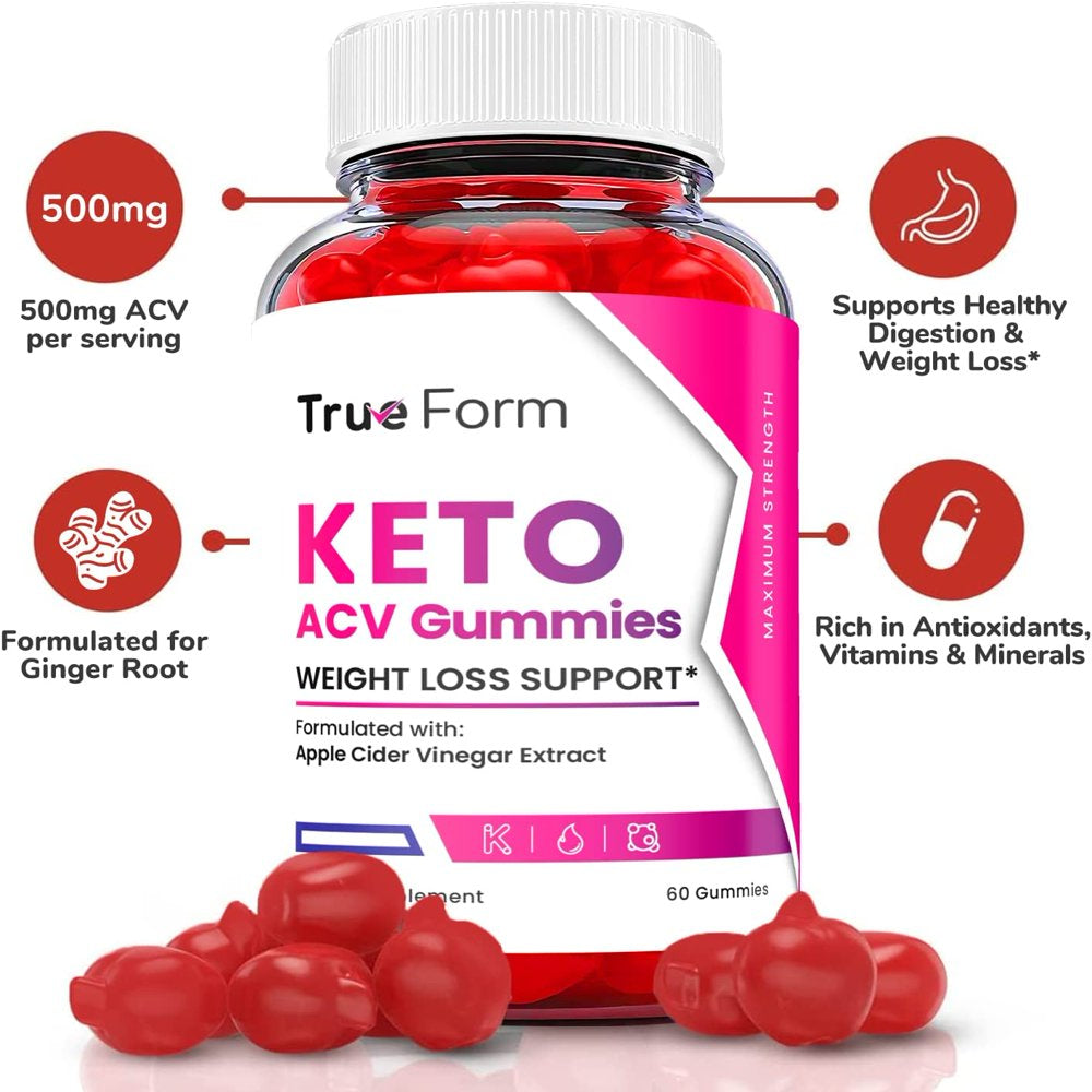 (2 Pack) True Form Keto ACV Gummies - Energy & Focus Boosting Dietary Supplements for Weight Management & Metabolism - Fat Burn - 120 Gummies