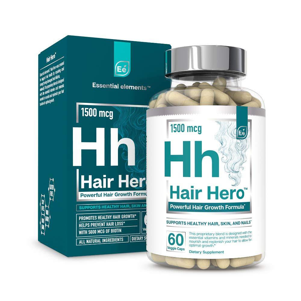 Hair Hero - Powerful Hair Growth Formula - Healthy Hair, Skin, and Nails - 5000 Mcg Biotin | Essential Elements - 30 Day Supply