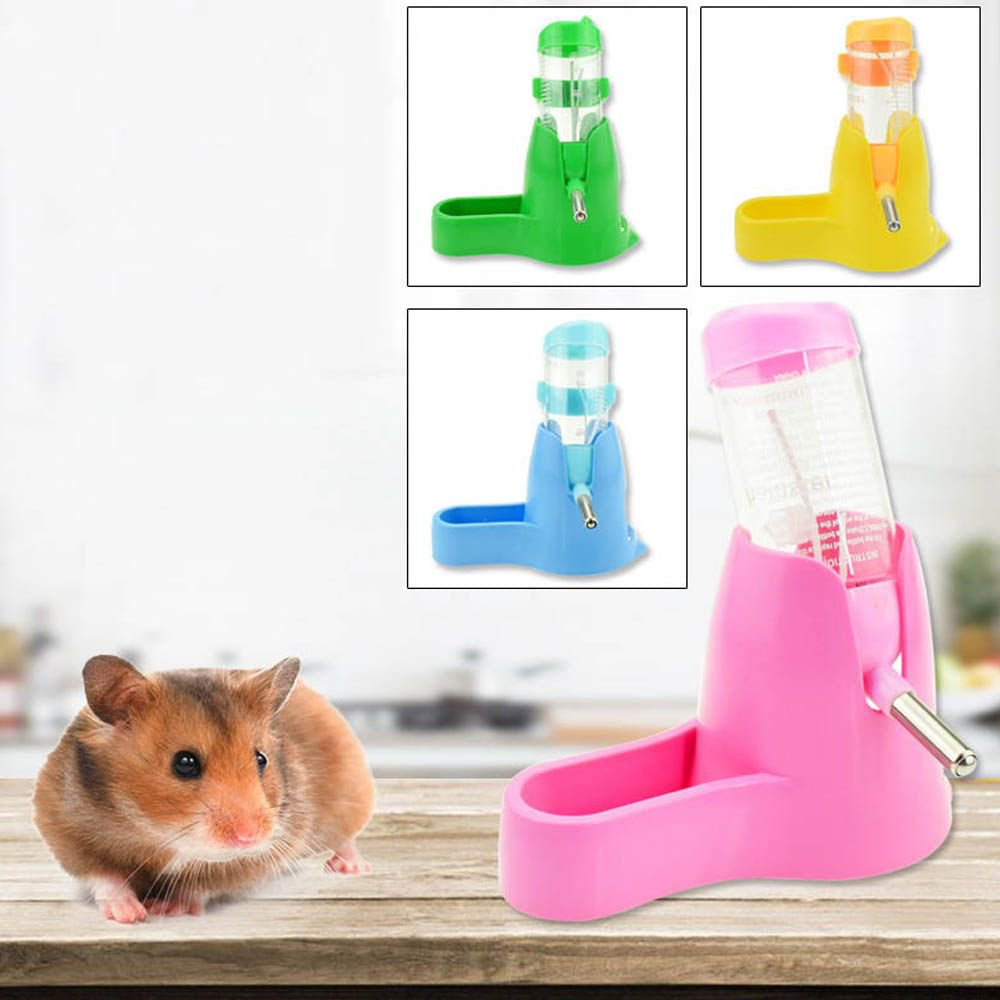 Hanging Guinea Pig Small Animals with Base Rabbit Water Bottle Hamster Food Container Water Feeding Bottles Hamster Water Bottle PINK