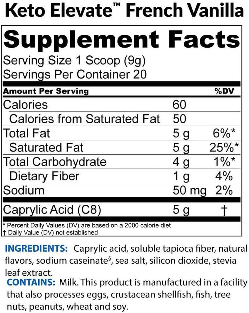 Biotrust Keto Elevate, Pure C8 MCT Oil Powder, Ketogenic Diet Supplement, Keto Coffee Creamer, Clean Energy, Mental Focus and Clarity, 100% Caprylic Acid (20 Servings, French Vanilla)