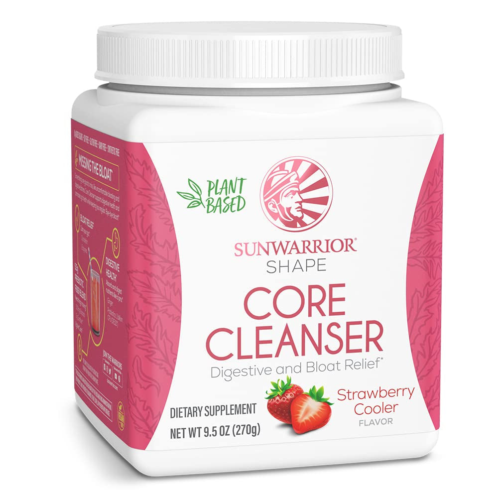 Sunwarrior Plant-Based Prebiotic Fiber Blend Powder | Probiotic Enzymes Sunfiber Soy Free Sugar Free Gluten Free Dairy Free | Strawberry Cooler 30 Servings | Shape Core Cleanser