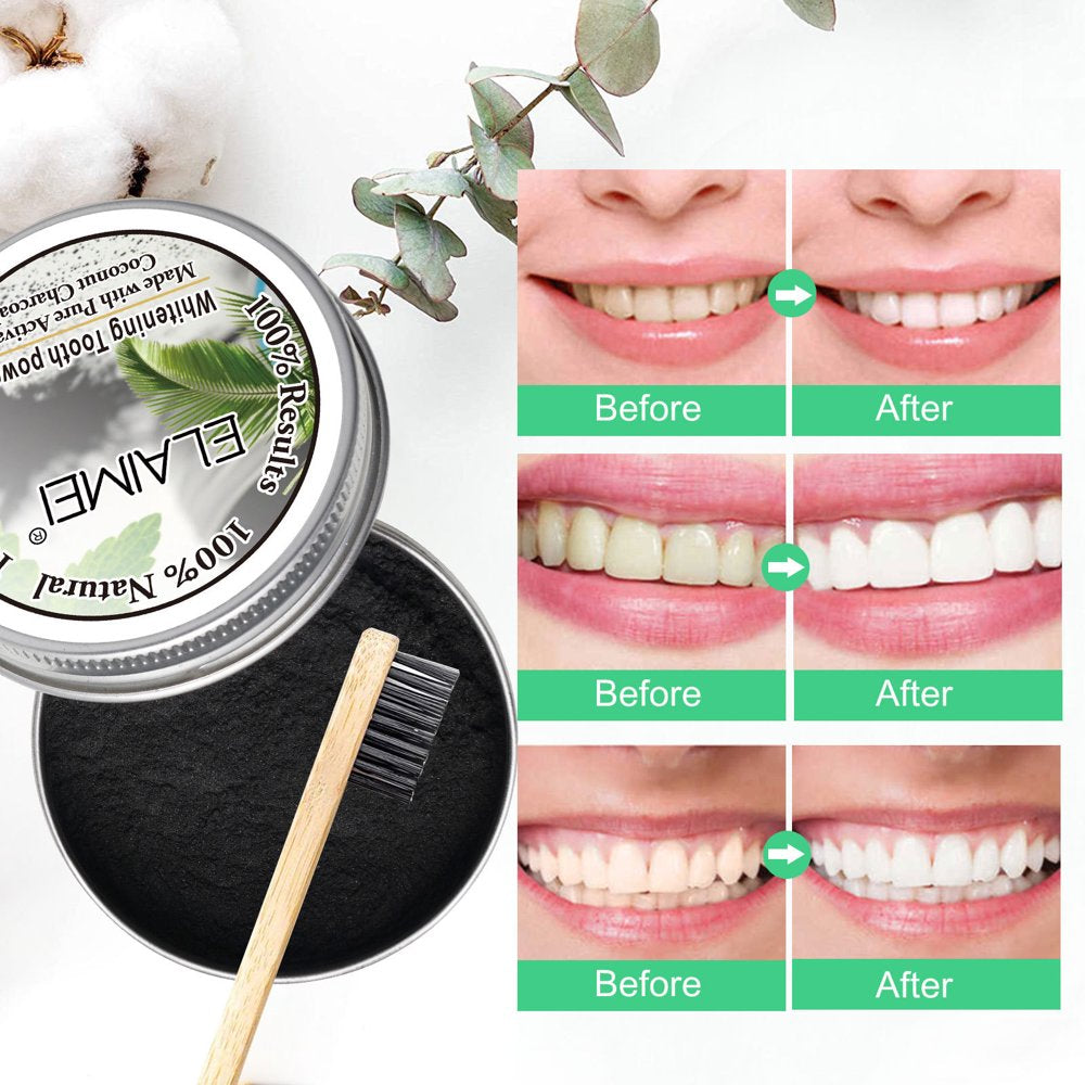 Yayiaclooher 100% Organic Activated Charcoal Teeth Whitening Powder with Bamboo Toothbrush - Natural Coconut Charcoal, Effective Teeth Stain Remover and Toothpaste Alternative