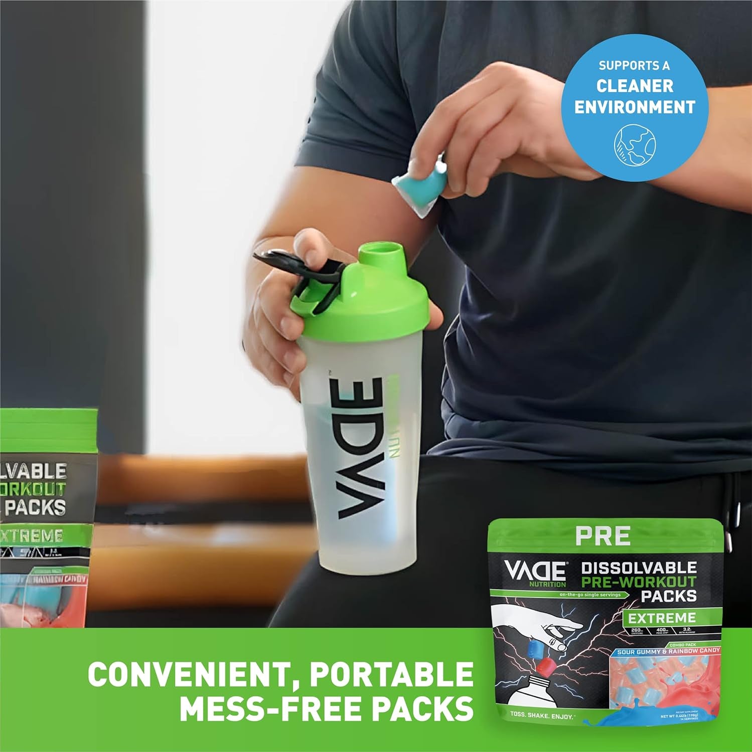 VADE Nutrition Dissolvable Extreme Pre Workout Powder Packs - Energy, Pump & Focus to Go Supplement for Men & Women - with Caffeine, Nitrosigine, Peak ATP, Beta Alanine - 28 Packets (Combo Pack)