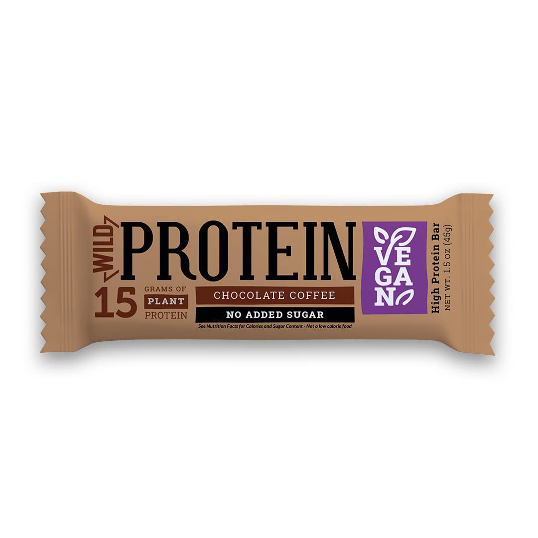 Wild Protein | High Protein Bars | Plant-Based | Chocolate Coffee | 16 Units | 15 G of Protein | No Added Sugars or Fat | 45 G per Bar