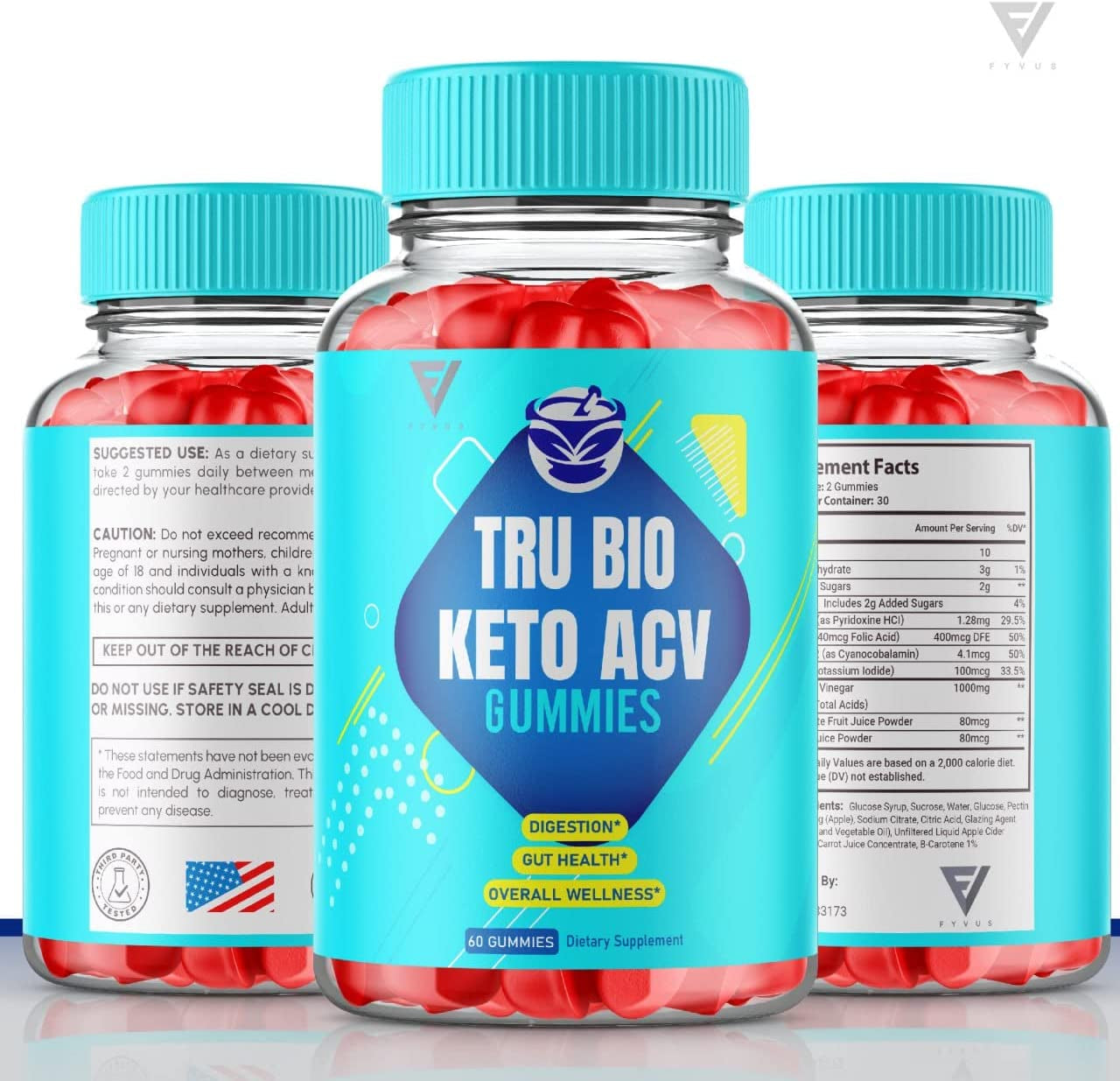 Fyvus (3 Pack) Tru Bio Keto Gummies for Weight Loss, Trubio Keto, True Bio Keto ACV Gummy Fat Belly Burner Women Men Appetite Weightloss Apple Cider Vinegar Supplement (180 Gummies)