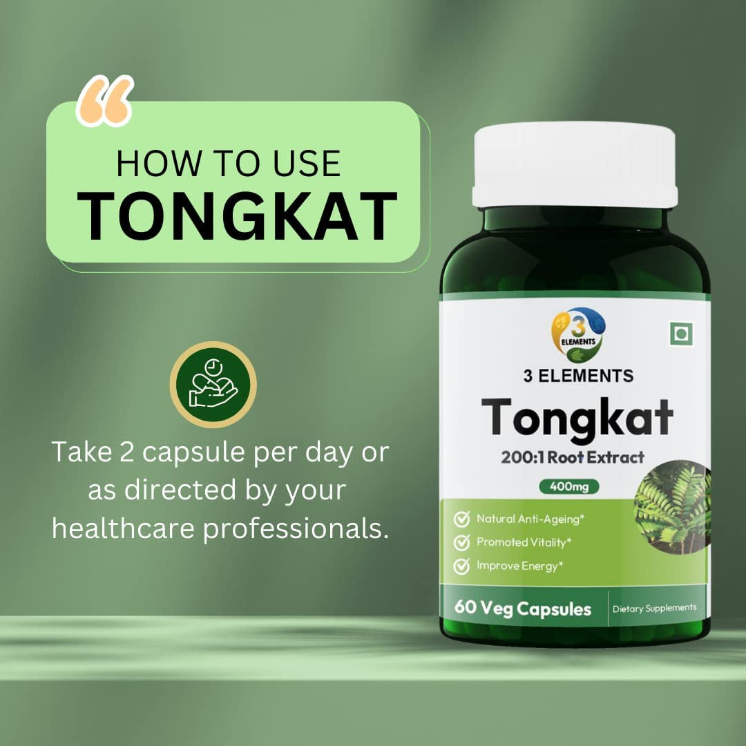 3Elements Tongkat Ali Longjack 400Mg I 60 Capsules Pack I Improves Energy I Boost Stamina I Men'S Health Support