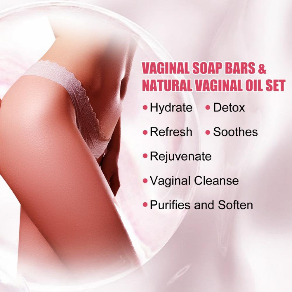 2 PCS Soap Bars & Natural Oil Set, Natural Oil Vaginal Wash for Women Feminine Wash Vaginial Deodorants Ph Balance, Eliminates Odor, Feminine Oil 30Ml/1 Fl Oz, Vaginal Care Soap 3.53 Oz