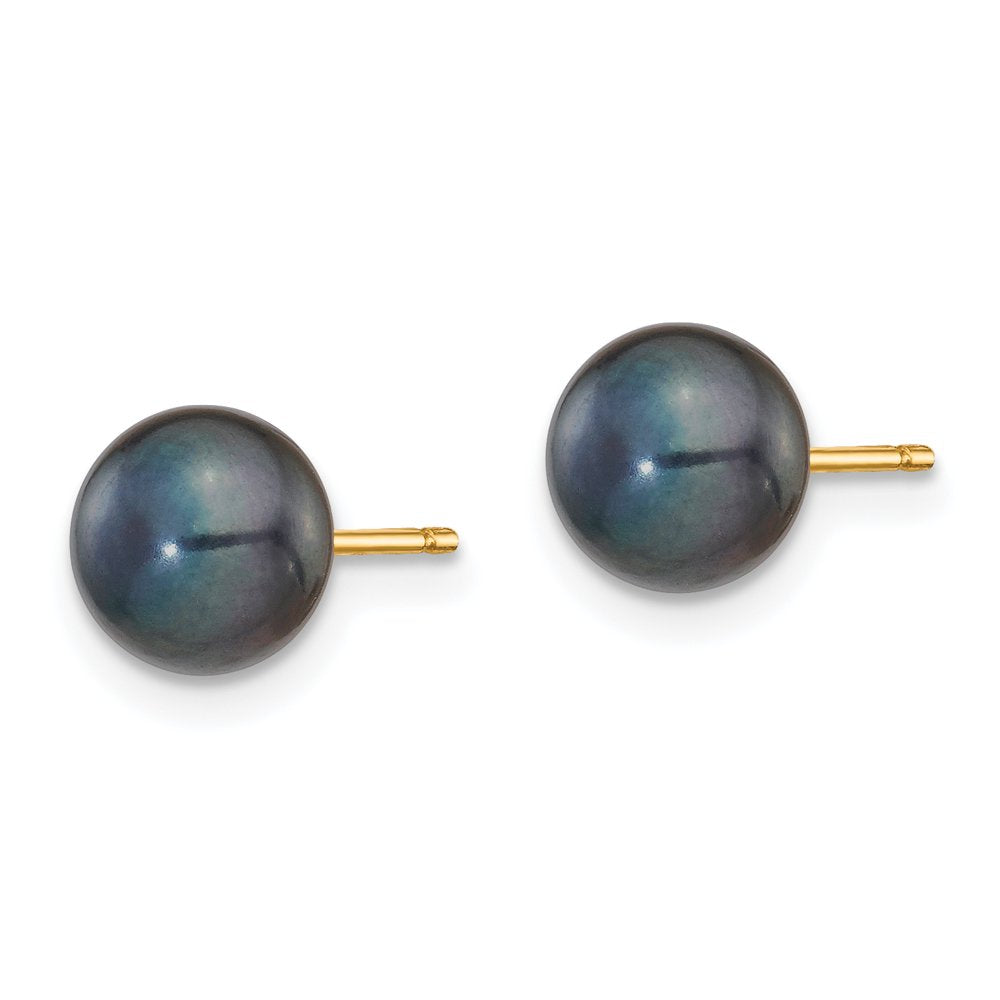 14K 6-7Mm Black Button FW Cultured Pearl Stud Post Earrings X60BB