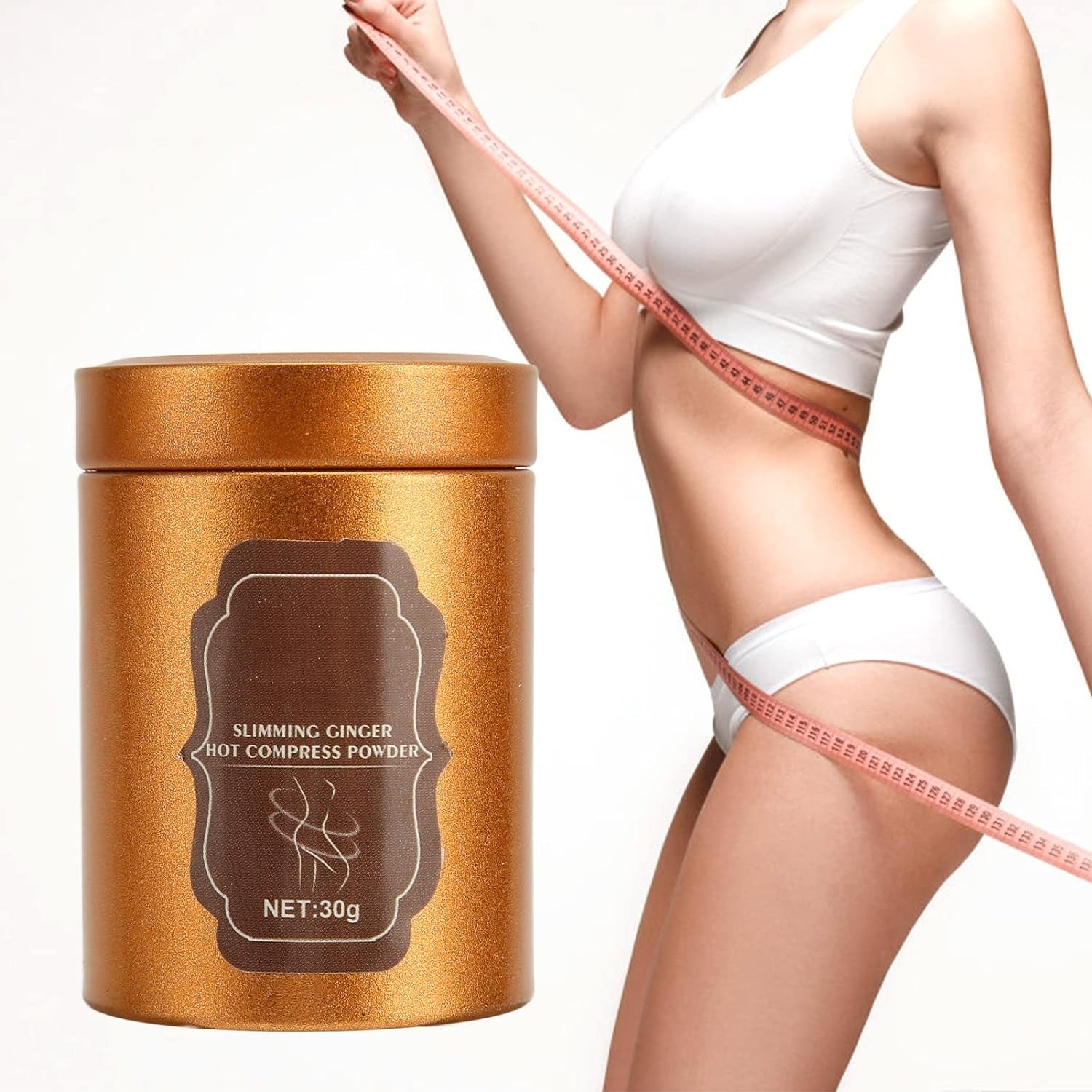 Zjchao Hot Ginger Compress Powder, Tummy and Thighs Tightening Lazy Shaping Belly and Powder Body Mask, for Belly Leg 30G