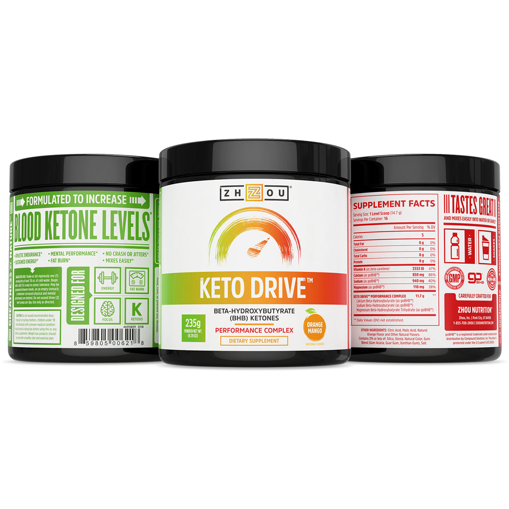 Zhou Keto Drive Exogenous Ketone Performance Complex | BHB Salts | Formulated for Ketosis, Energy and Focus | Orange Mango | 16 Servings, 8.29 Oz