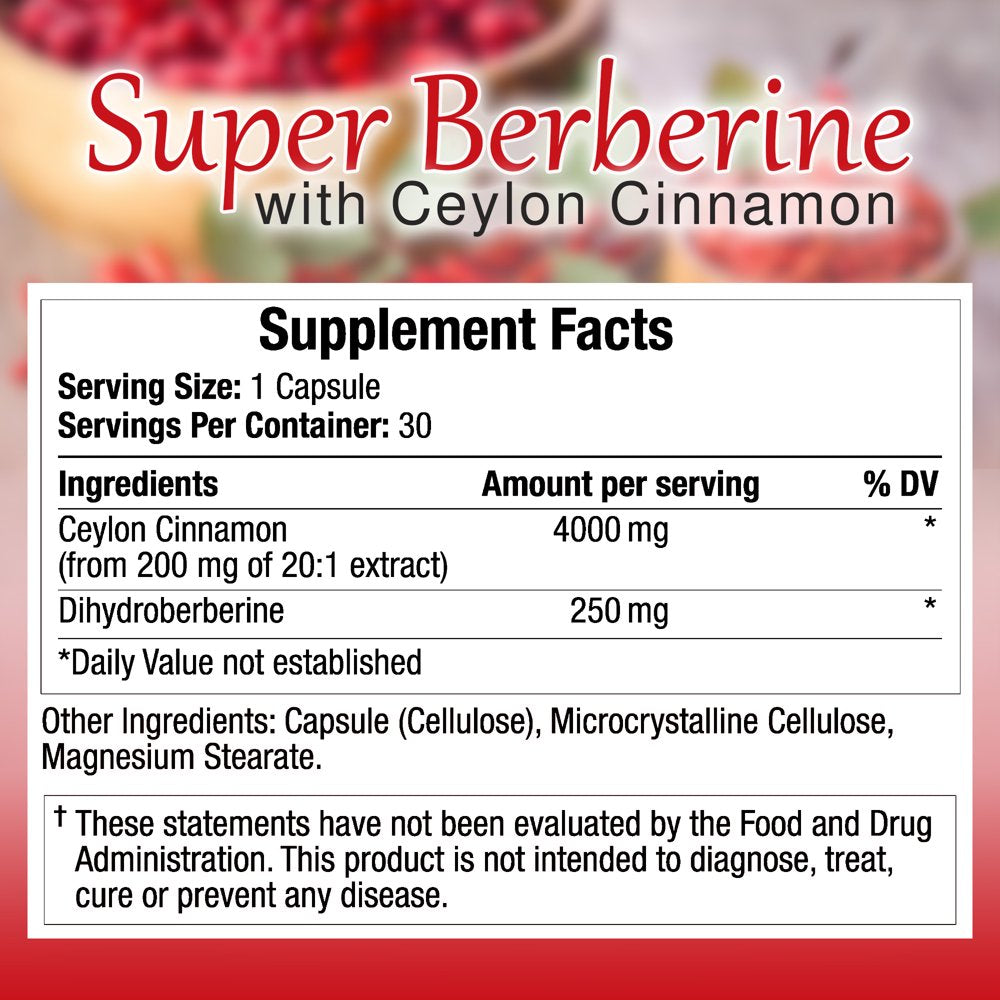 Truemed Super Berberine Ceylon Cinnamon Dihydroberberine 4250 Mg 30 Vegetable Capsules