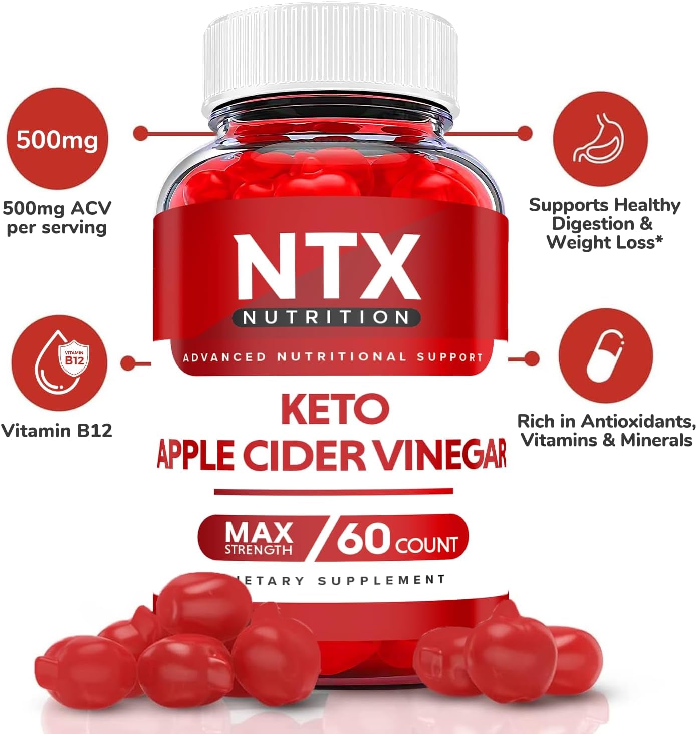 (3 Pack) NTX Keto Gummies - NTX Gummies with Apple Cider Vinegar, Vitamin B12 - NTX Keto ACV , NTX Keto ACV Gummies Advanced Formula Supplement Gummies with ACV180 Gummies)