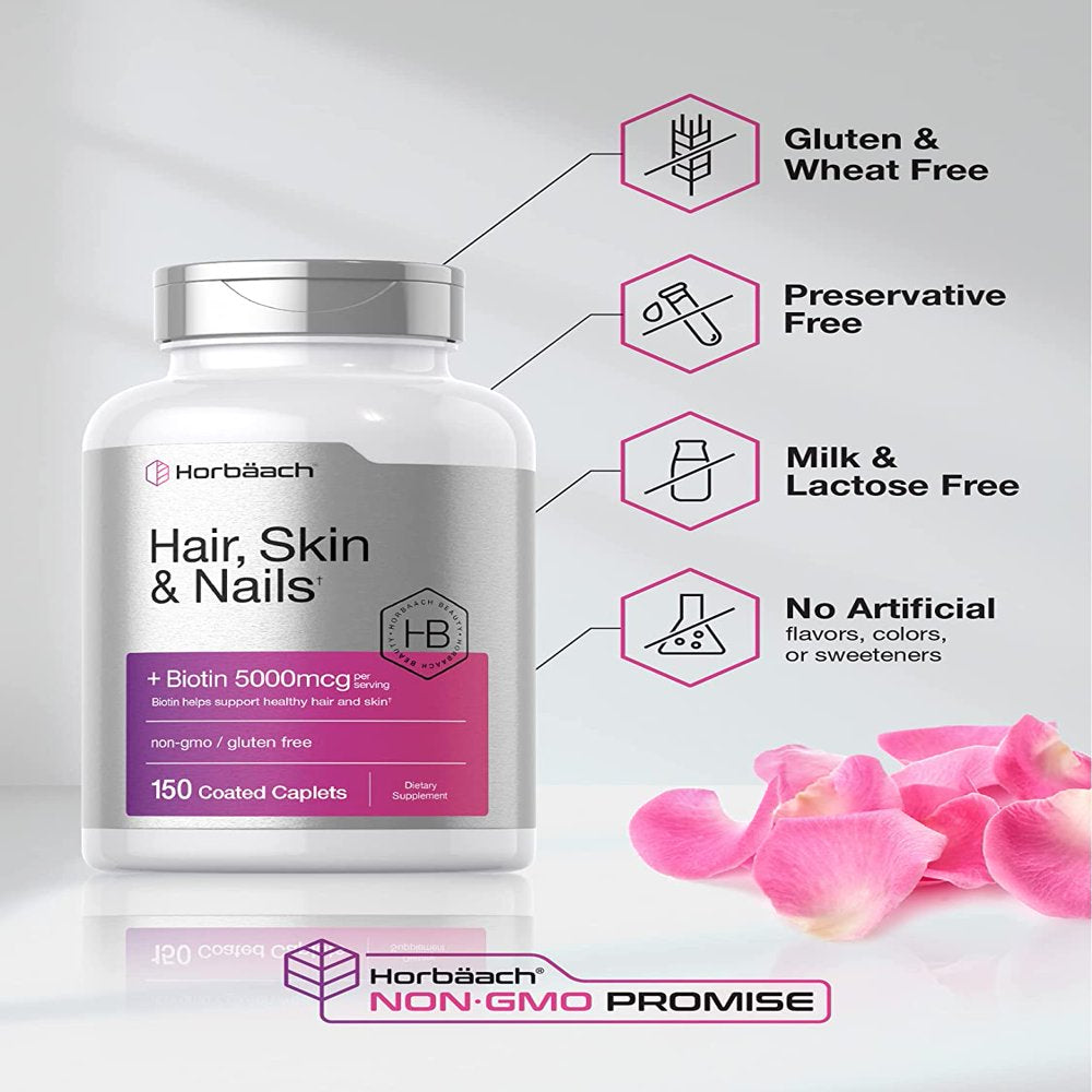 Hair Skin and Nails Vitamins | 150 Caplets | with Biotin and Collagen | by Horbaach
