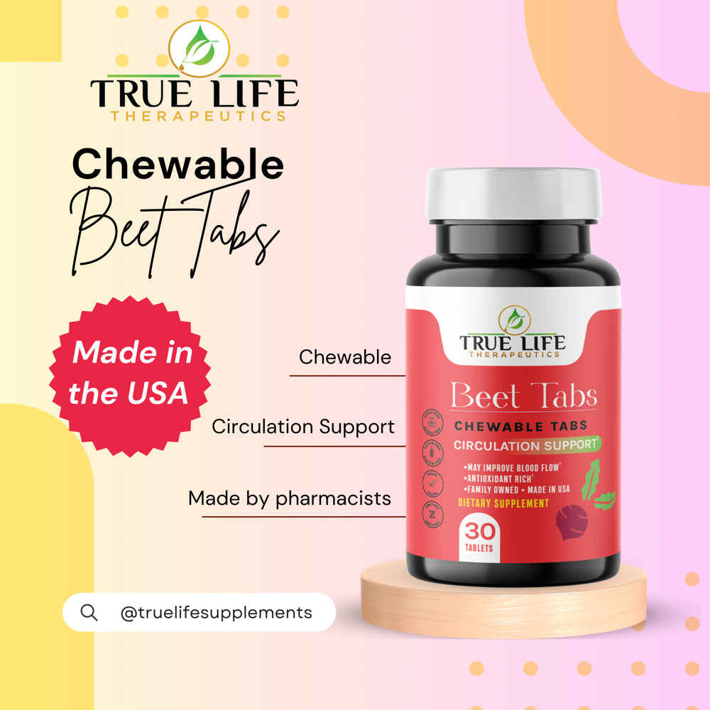 True Life Therapeutics Beet Tablet, Nitric Oxide, Circulation Support, Vitality, Antioxidant Support, 300Mg Chewable - 30 Count