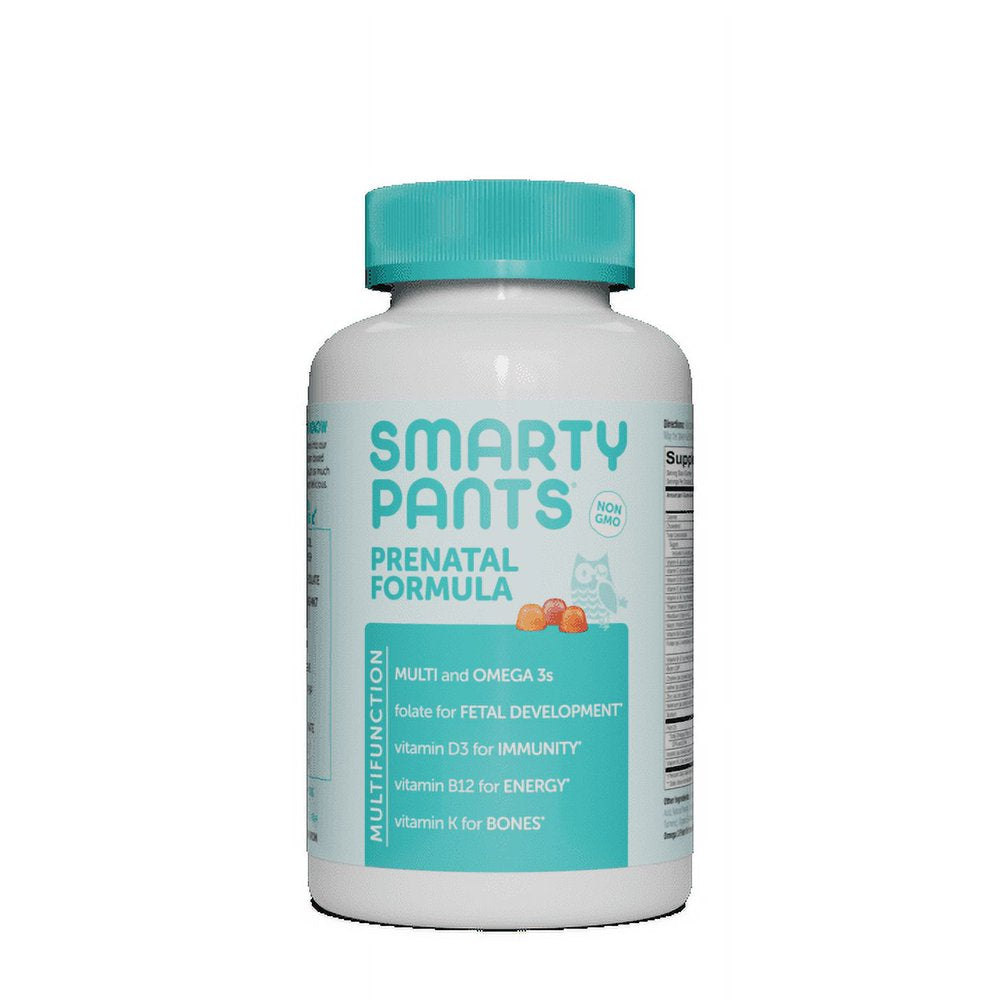 Smartypants Prenatal Daily Gummy Multivitamin: Biotin, Vitamin C, D3, E, B12, A, Omega 3 (DHA/EPA) Fish Oil, Gluten Free, Zinc, Selenium, Methyl Folate, 120 Count (30 Day Supply) - Packaging May Vary