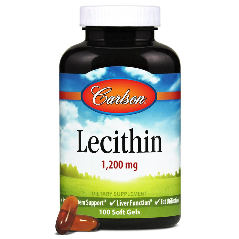 Carlson - Lecithin, Non-Gmo, 1200 Mg, Nervous System & Liver Function, Unbleached Soy Lecithin, 100 Softgels