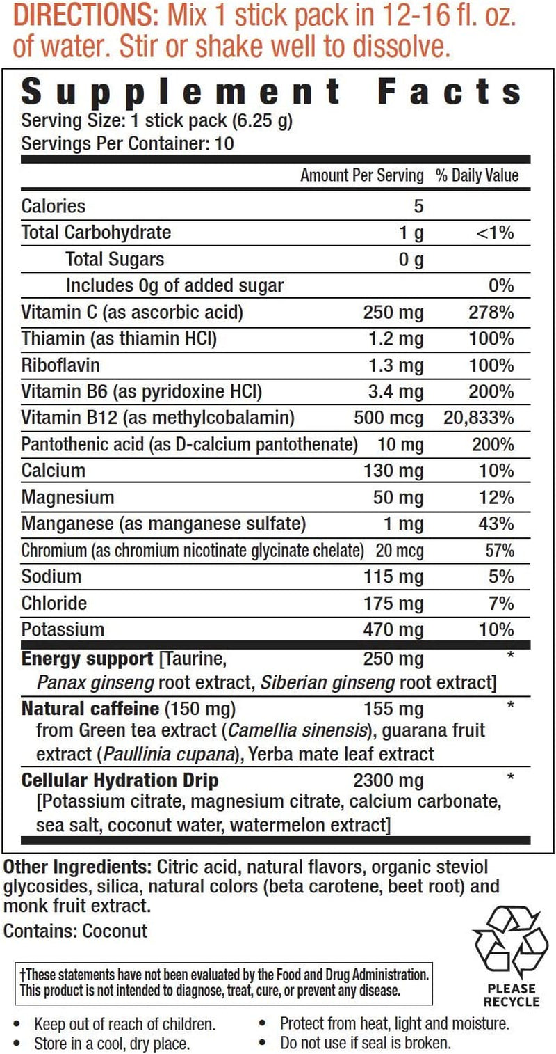 Vitaminhydrate, Hydration Powder, Electrolyte Supplement Drink Mix, Single Serving, Orange, Zero Sugar, 10.0 Count (Pack of 2)