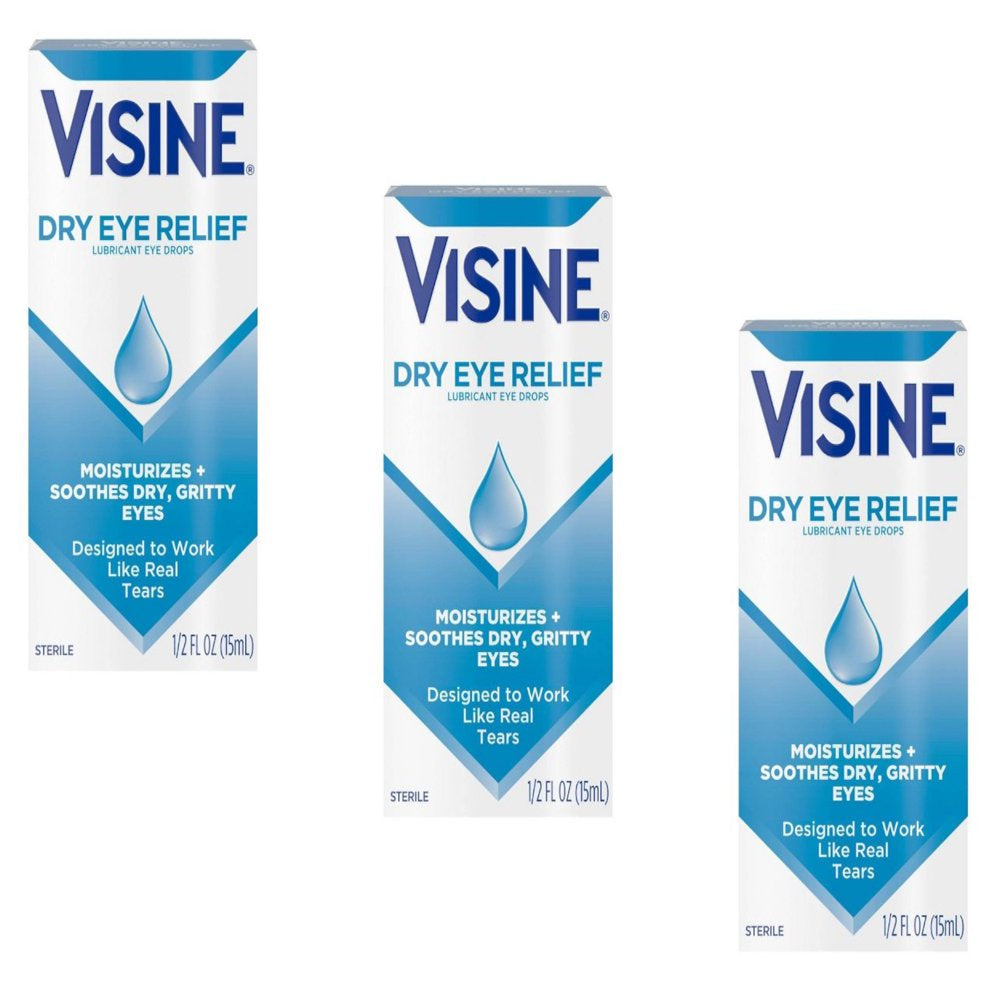 Visine Tears Lubricant Eye Drops for Dry Eye Relief, 0.5-Ounce Bottles Pack of 3