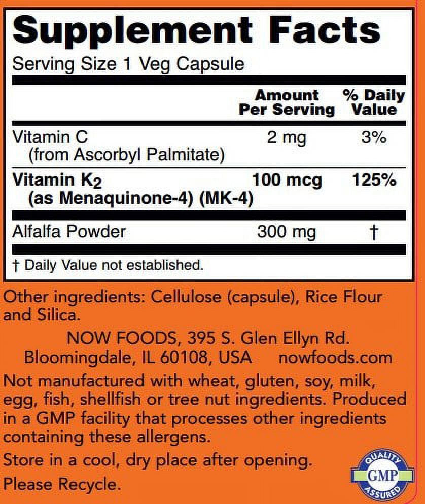 Now Foods Vitamin K-2,100 Mcg, 100 Veg Capsules-2 Pack