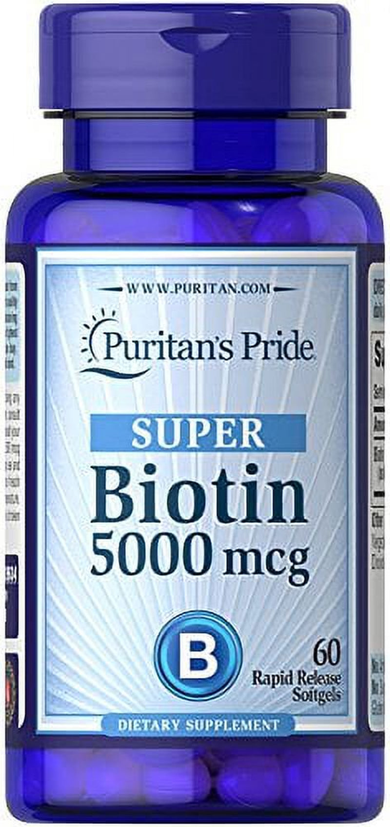Puritans Pride Biotin 5,000 Mcg 60 Softgels Skin Hair Nails