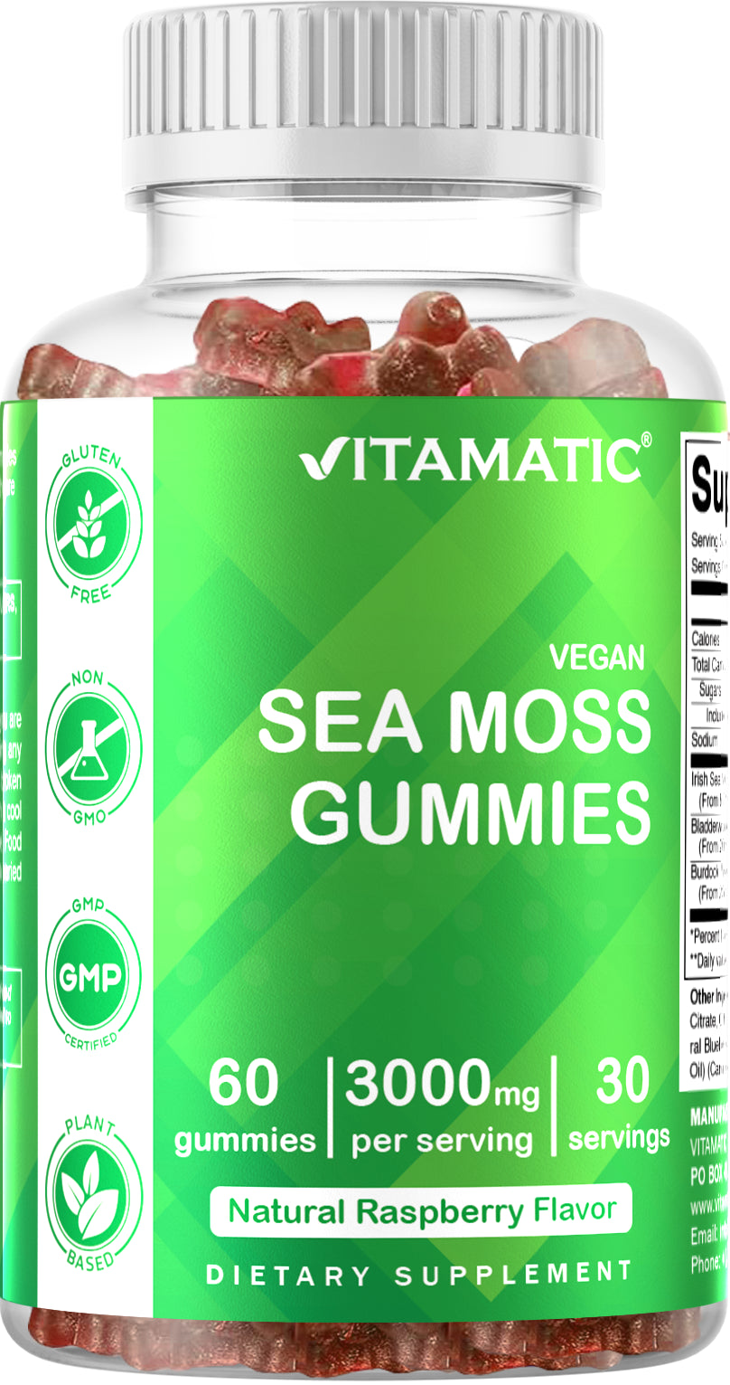 2 Pack Vitamatic Irish Sea Moss Gummies - 3000 Mg - 60 Vegan Gummies - Made with Bladderwrack & Burdock Root - Seamoss Supplement for Thyroid, Energy, Immune Support