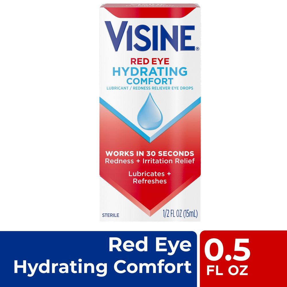 Visine Red Eye Hydrating Comfort Lubricating Eye Drops, 0.5 Fl. Oz