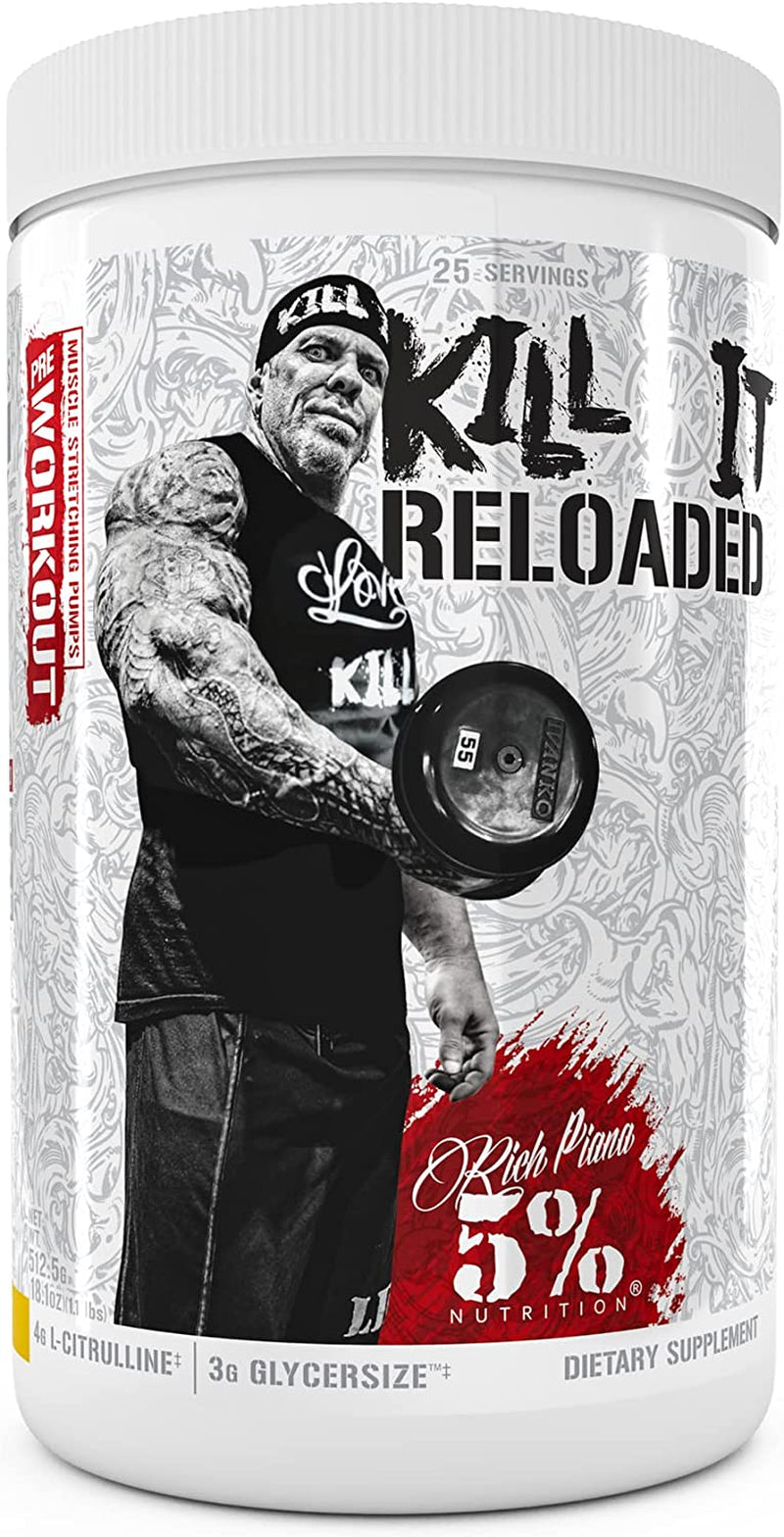 5% Nutrition Rich Piana Bundle | Alldayyoumay Amino Acid BCAA Powder (Push Pop) + Kill It Reloaded High-Stim Pre-Workout (Beach Blast)