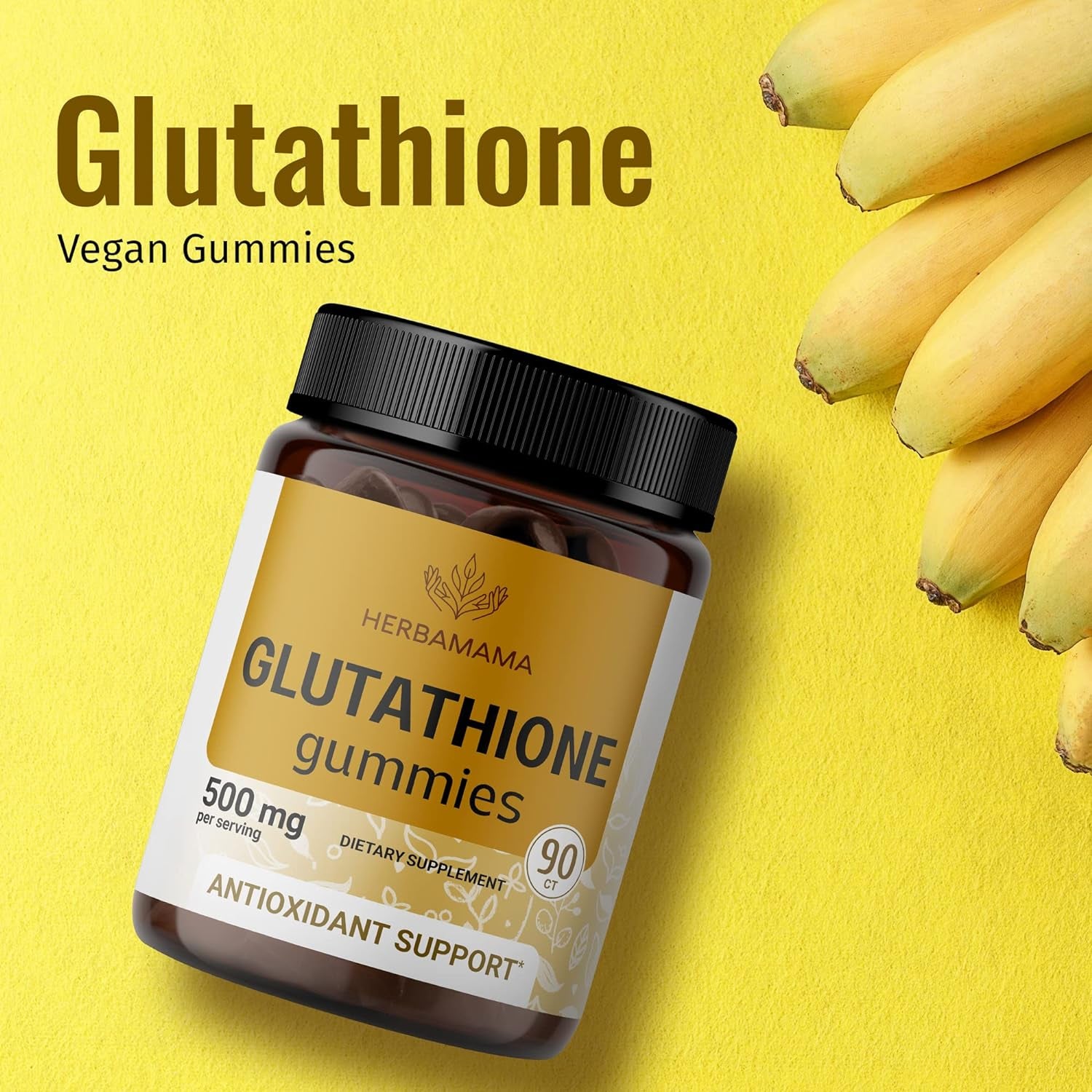 HERBAMAMA Reduced Glutathione Gummies -Antioxidant Supplement Support for Skincare & Liver Cleansing Gummy - Non-Gmo, Gluten-Free 500Mg - Banana Flavor 90 Chews per Bottle