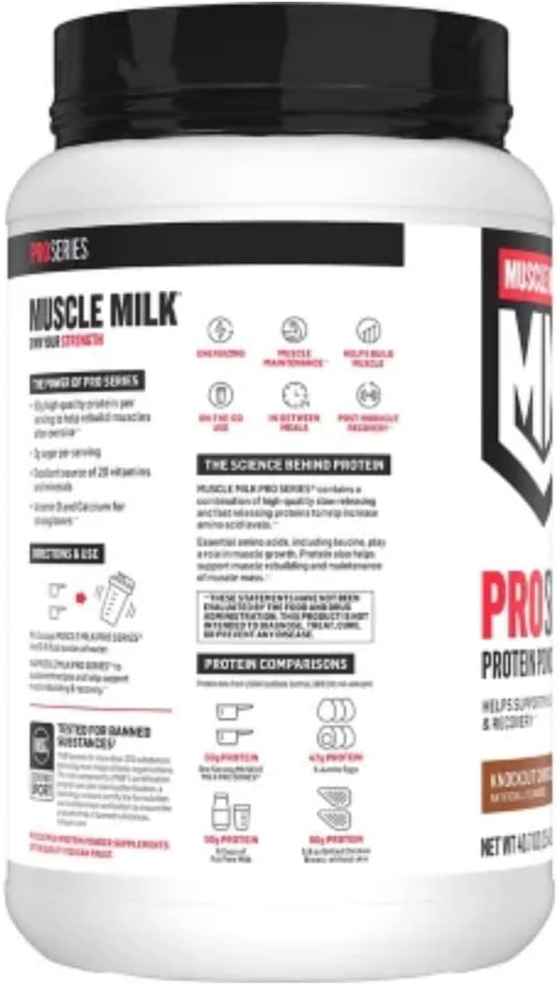 Muscle Milk Pro Series Protein Powder Supplement, Knockout Chocolate (40.7 Oz.). 50G Protein, 3G Sugar, 20 Vitamins & Minerals. Workout Recovery