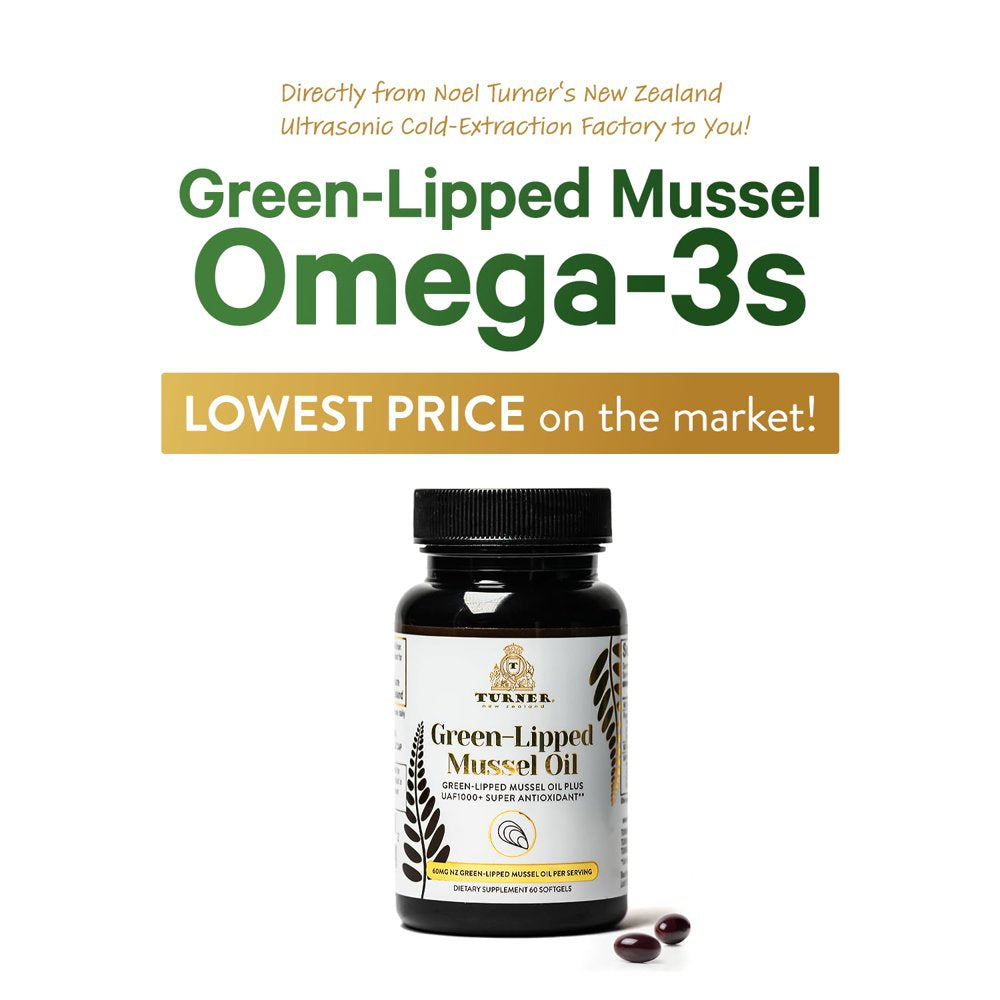 TURNER Green Lipped Mussel Oil Omega 3 Supplement Capsules, 6 Pack, 360 Count