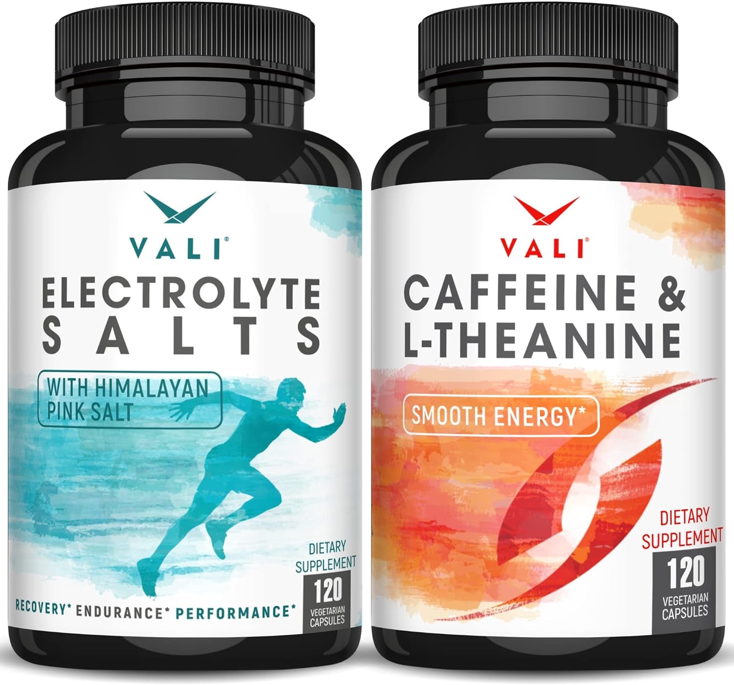 VALI Electrolyte Salts Caffeine & L-Theanine Bundle - Rapid Oral Rehydration for Hydration Nutrition & Fluid Recovery and Smart Smooth Focused Energy Cognitive Nootropic Supplement