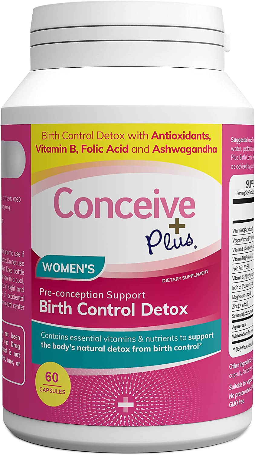 CONCEIVE plus Birth Control Detox, 30-Day Program, 60 Capsules, Hormone Balance, Fertility Support, Birth Control Cleanse, Prenatal Vitamins for Women
