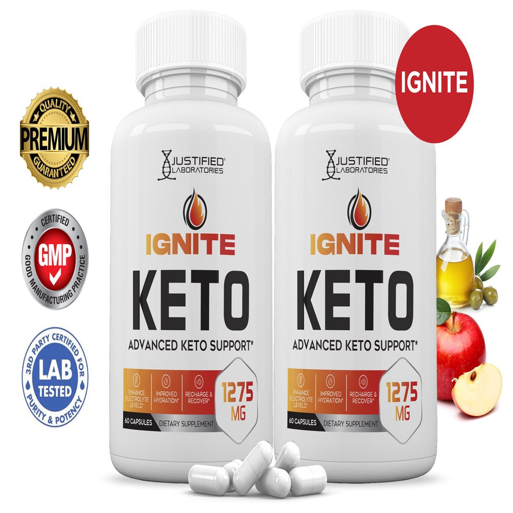 (2 Pack) Ignite Keto ACV Pills 1275Mg Alternative to Gummies Dietary Supplement 120 Capsules