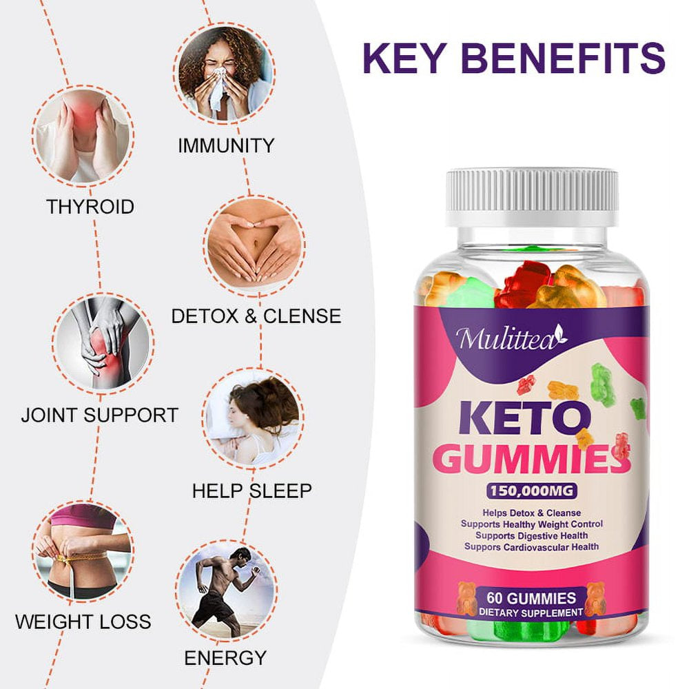 Mulittea Keto Gummies 150,000Mg Diet Supplement Slimming Bear Gummy,60 Count