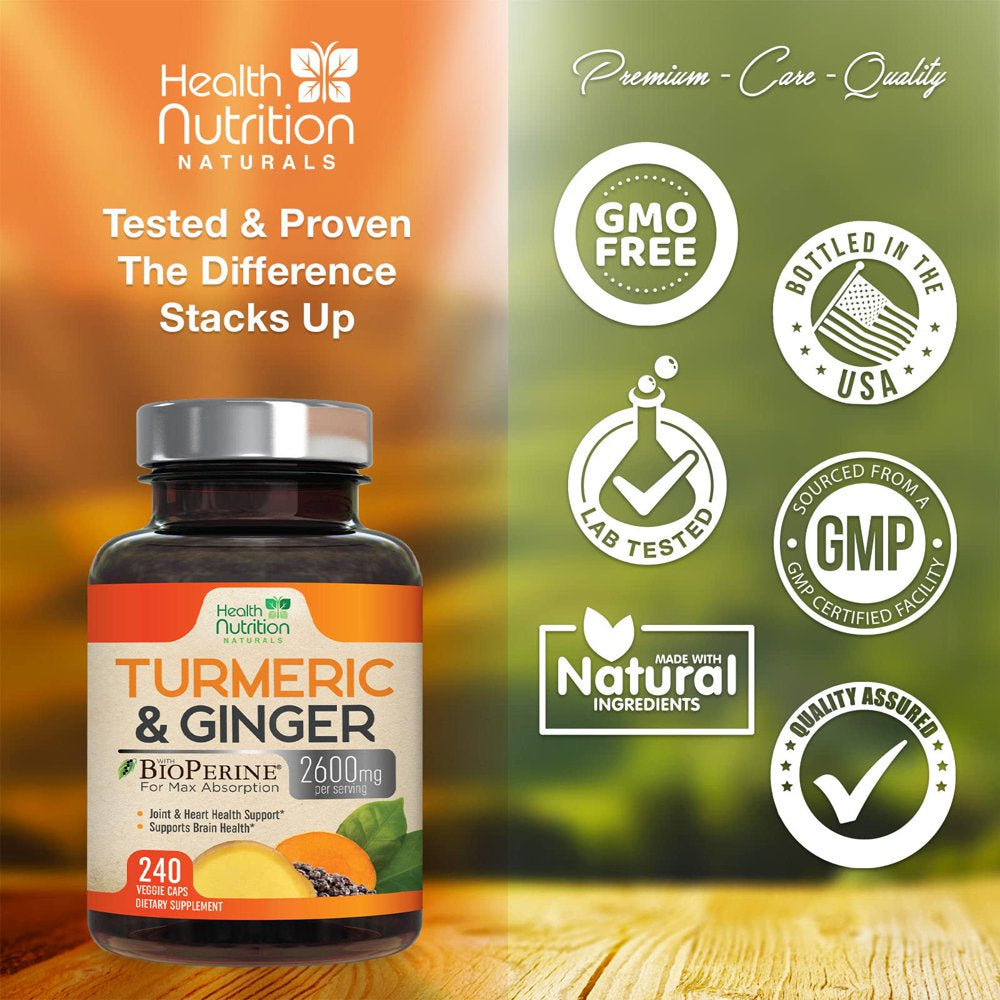 Turmeric Curcumin with Bioperine 95% Standardized Curcuminoids 2600Mg - Black Pepper for Max Absorption, Premium Joint Support, Nature'S Tumeric Extract, Herbal Supplement, Non-Gmo - 240 Capsules