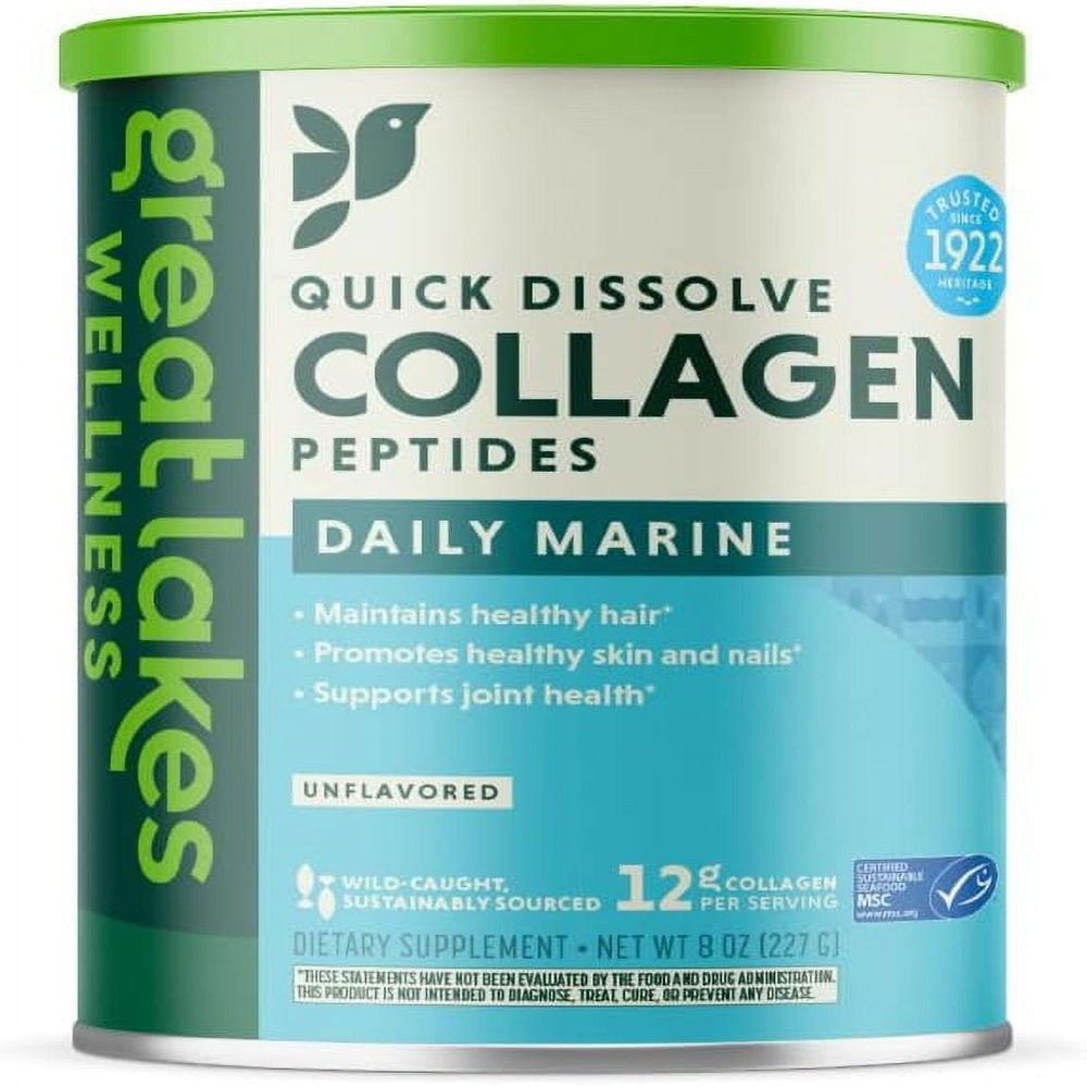 Great Lakes Quick Dissolve Collagen Peptides Daily Wellness Marine Powder, Unflavored (8 Oz)